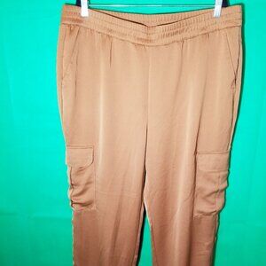 Banana Republic Brown Baggy Cargo Joggers Women Size XL Satin Finish Pockets